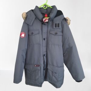 Men's Stylish Gray Puffer Jacket with Fur Trim